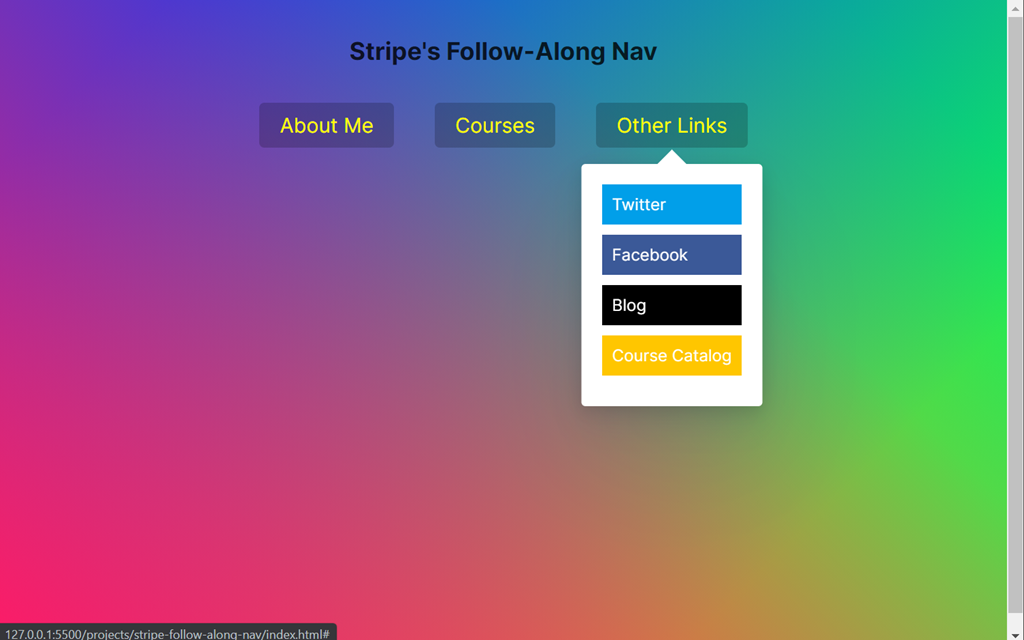 Snapshot of the project Stripe's Follow-Along Nav